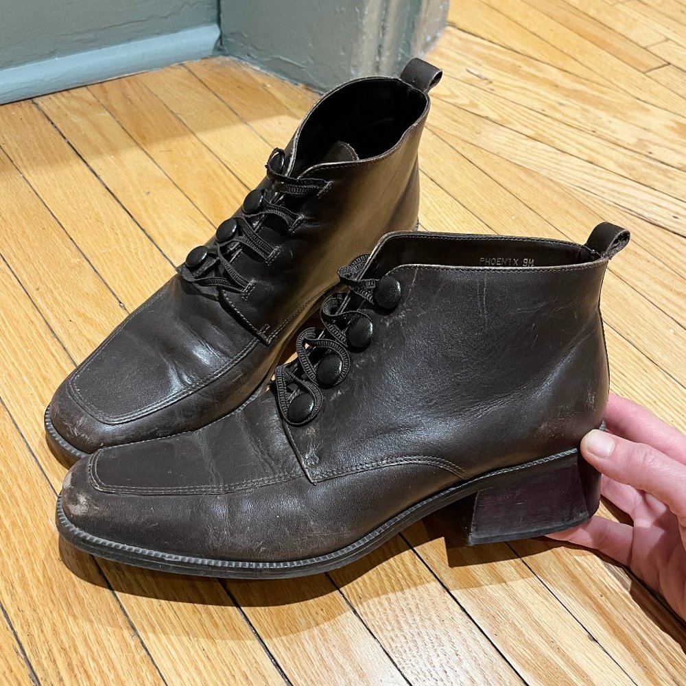 Women's Vintage Brown Leather Ankle Boots w/ Heel  - Brand: Principles - Size 9